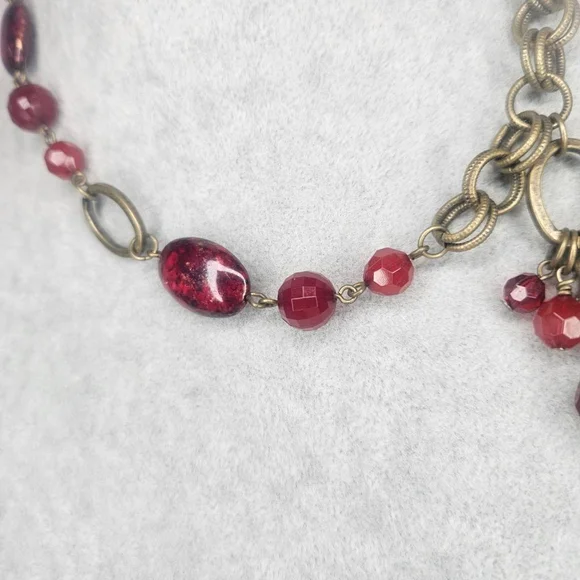 Retired Premier Designs “Caliente” Red Beaded Statement Necklace – Antique Gold - Picture 5 of 8